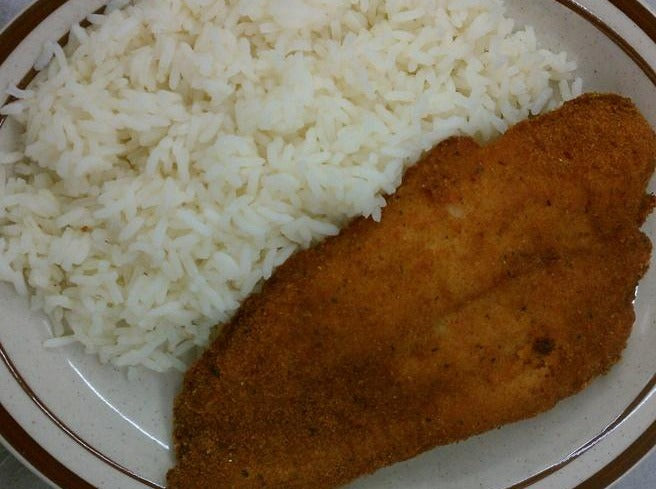 Fry Fish, Rice, Salad