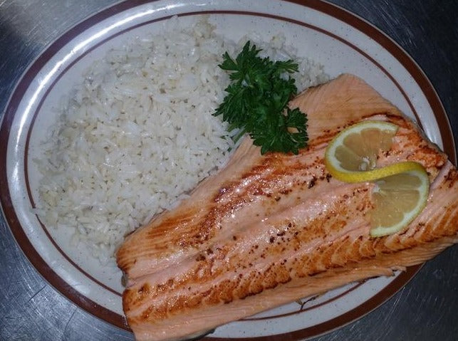 Salmon, Rice, Salad