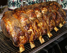 Load image into Gallery viewer, Rotisserie Standing Prime Rib. Flame Show Cooking Catering or Drop Off Catering
