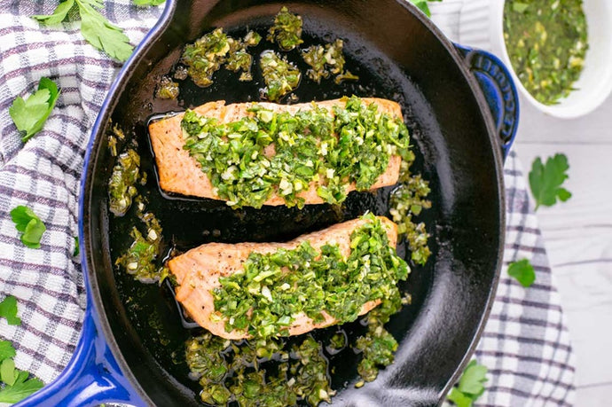 Salmon Sandwich, Chimichurri, Side Salad