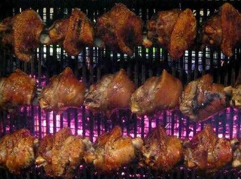 Rotisserie Pork Knuckle - Schweinshaxe - Stelze. Flame Show Cooking Catering or Drop Off Catering